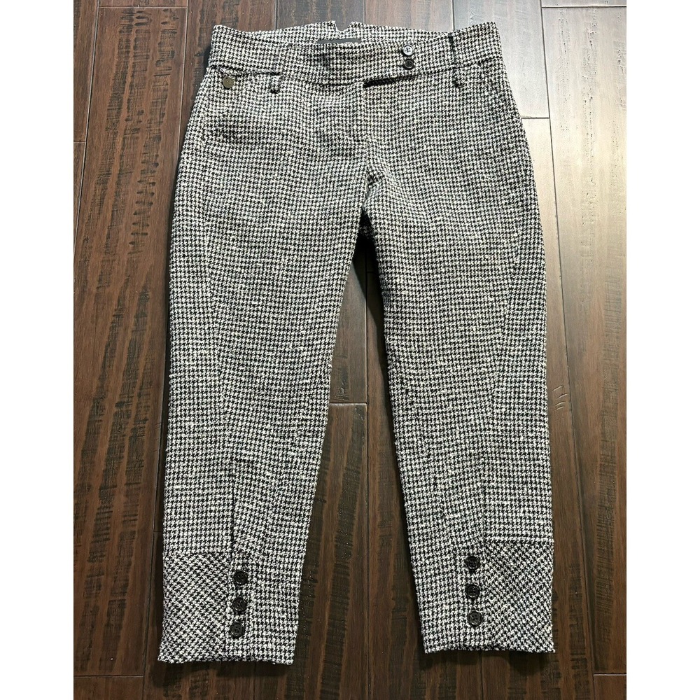 Purificacion Garcia Pants Womens 40 Black Gray Check Wool Mid Rise Cropped
